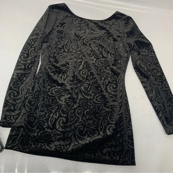 Cache Blouse Top Woman Small  Black Velvet Metallic Long Sleeve Sparkle Stretch - Picture 6 of 11